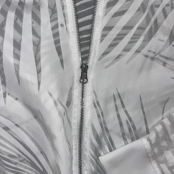 VICTORIA Secret Gauzy White Sport Zip Up Palm Leaf Pattern Long Sleeve Top Large - Picture 3 of 6